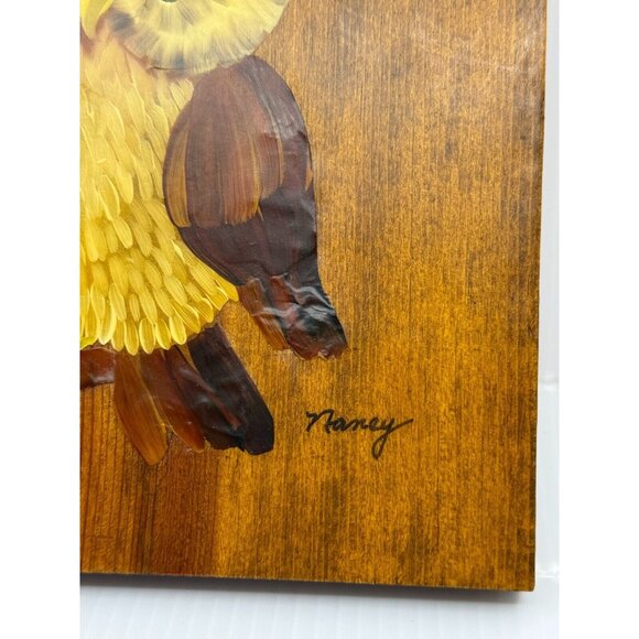 Vintage Artist Signed Hand Painted Owl House Wood Oval‎ Plaque 7"x10 1/2" Retro - Picture 5 of 8